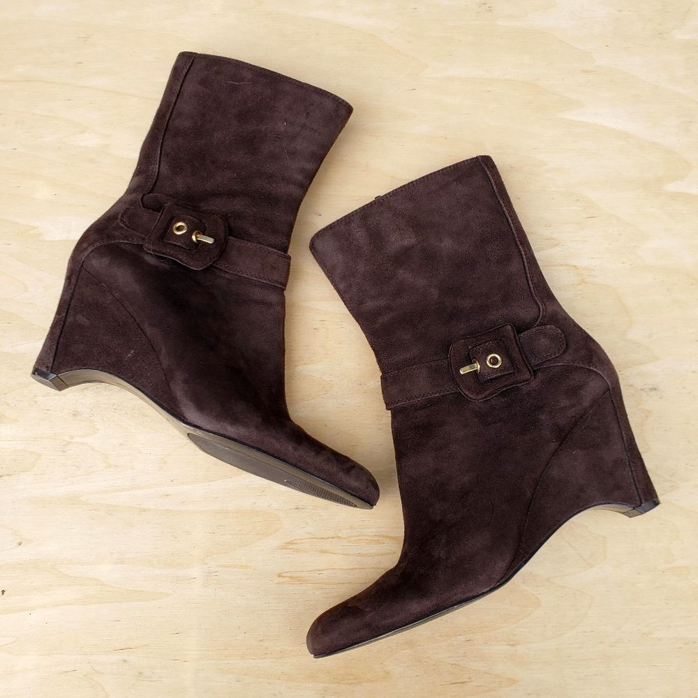 Bandolino Dark Brown Suede / Leather Wedge Boots - 8M